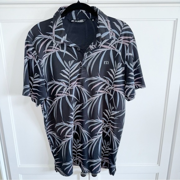 Travis Mathew Buzz Words Palm Print Golf Polo in Black Sz Medium - Picture 2 of 12